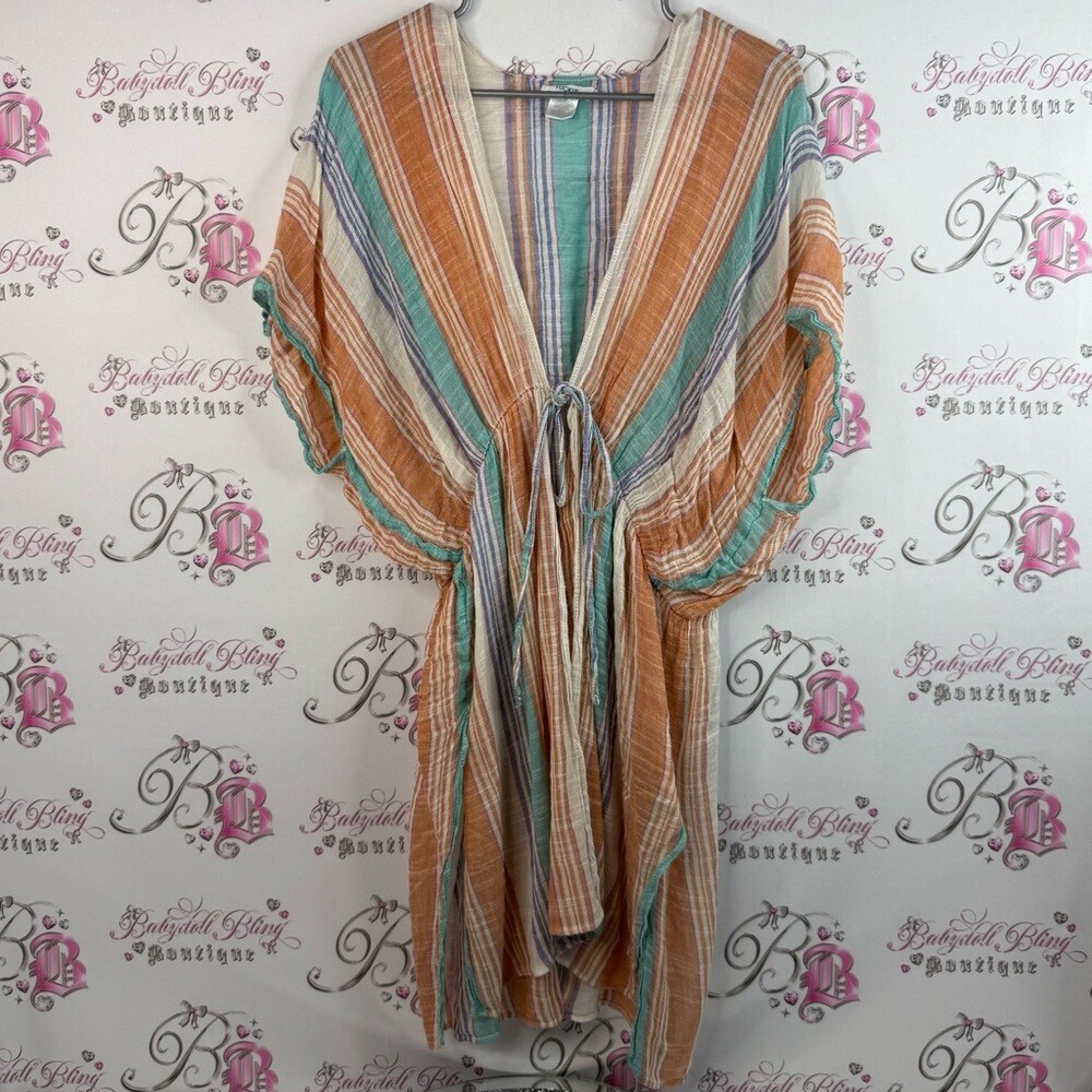 Ricki's dress coverup stripes High Low Dress in Orange and Green Stripes